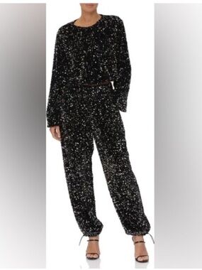 Avec Les Filles Black Sequin Joggers Set